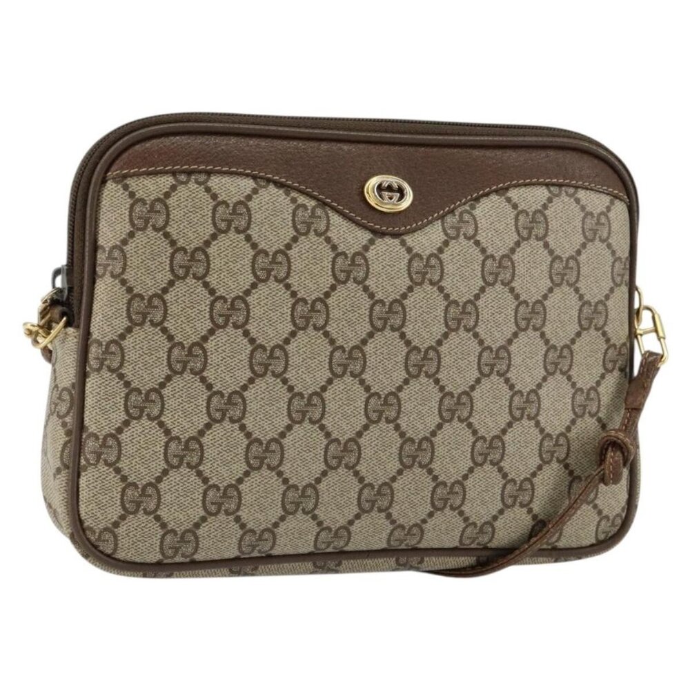Authentic GUCCI GG Supreme Shoulder Bag PVC Beige Gold 97 02 068